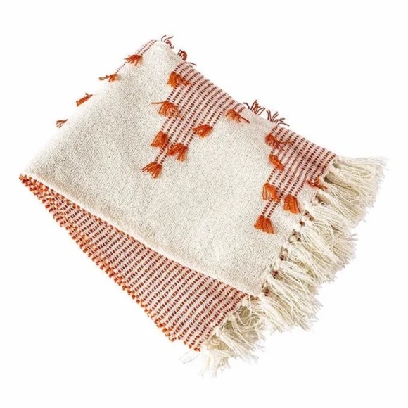 Revolution Home Boho Fringed Throw Cream White / Orange - Picture 2 of 5